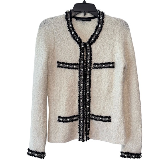 White House Black Market Off White Black & Pearl Embellishments Trim Blazer - Picture 3 of 7